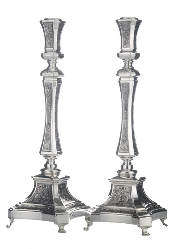 Hammered Caesar Candlesticks (M)-Pure silver