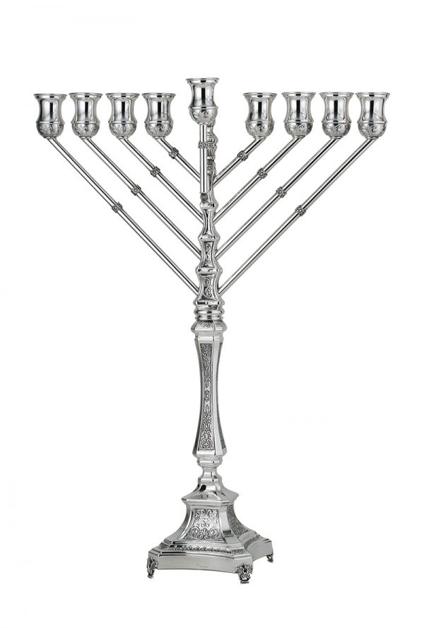 Hammered Caesar Chabad Menorah (M)-Pure silver