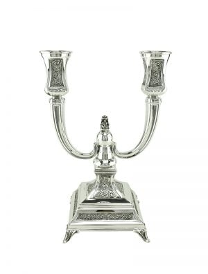 Hammered Livni Double oil candlestick-Pure silver