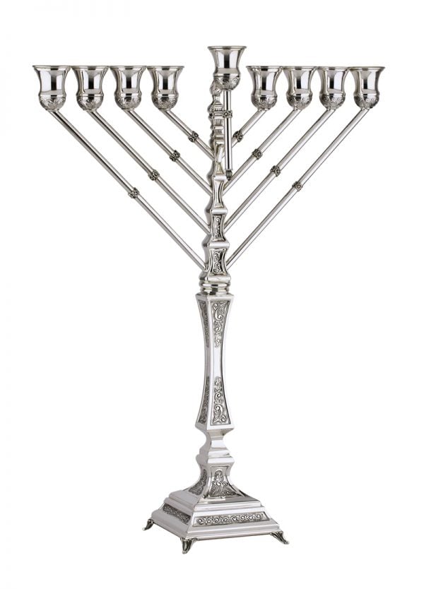 Livni Hammered Chabad Menorah (M)-Pure silver