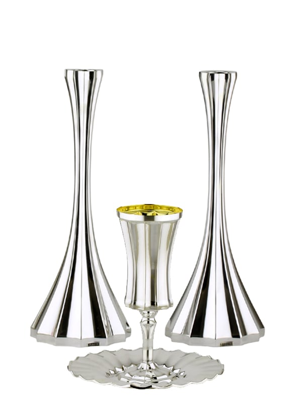 Halel candlesticks (L) & goblet kiddush set