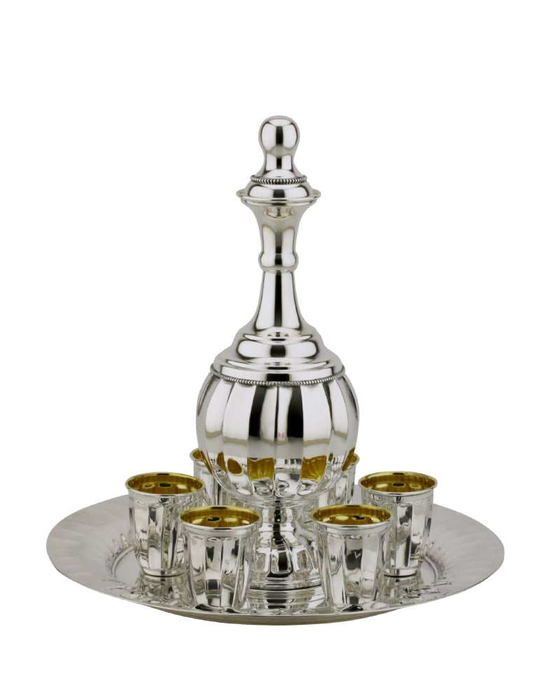 Halel Ball Decanter with 6 liqueur cups on tray
